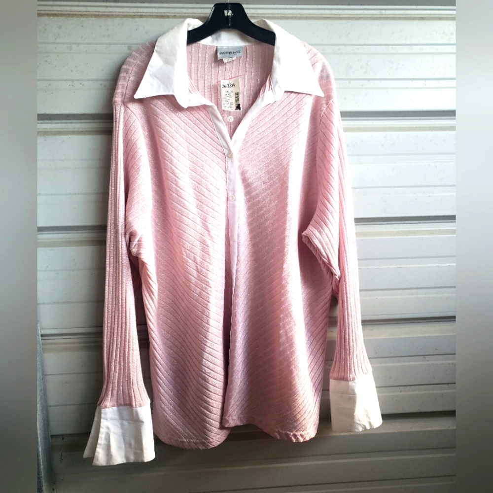 4X New Fashion Bug Plus Size pink shimmer work sweater top shirt women's